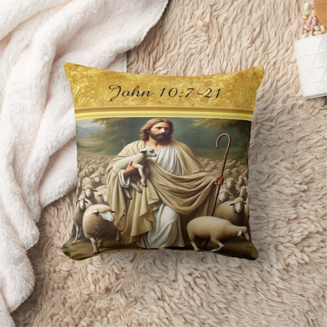 John 10:7 Good Shepherd Gold Design Kissen (Decke)