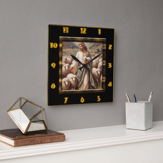 John 10:7 Shepherd Field Artwork Quadratische Wanduhr (Büro)