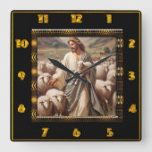 John 10:7 Shepherd Field Artwork Quadratische Wanduhr (Vorderseite)