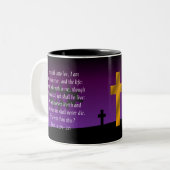 John-11:25 - 26 Bibel-Vers-Kaffee-Tasse Zweifarbige Tasse (Vorderseite Links)
