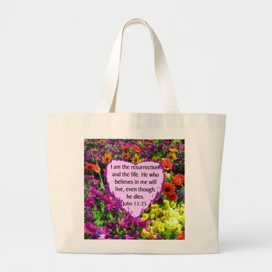 JOHN 11:25 LILA WILD-BLUME JUMBO STOFFBEUTEL (Vorne)