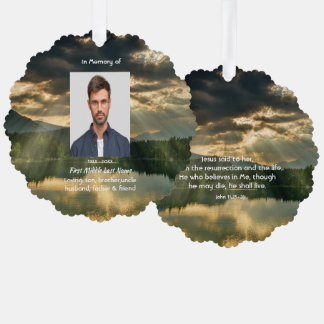 John 11: 25, Scripture Memorial Keepsake  Ornament Karte