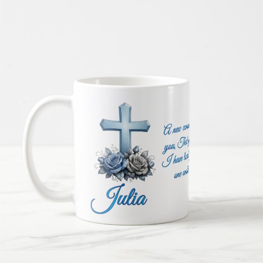 John 13:34 Personalisierter Rosenkaffeebecher Kaffeetasse (Links)