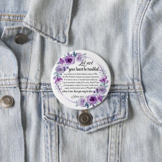 John 14:1-3 Bibelverse Lila Blüte Button (Beispiel)