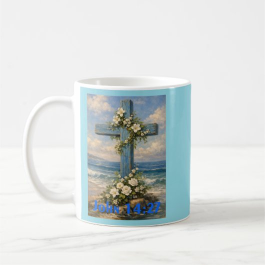 John 14:27 Beach Cross Throw Pillow Kaffeetasse (Links)