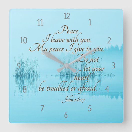 John 14:27 "Peace I verlass with you", Bible Verse Quadratische Wanduhr (Vorderseite)