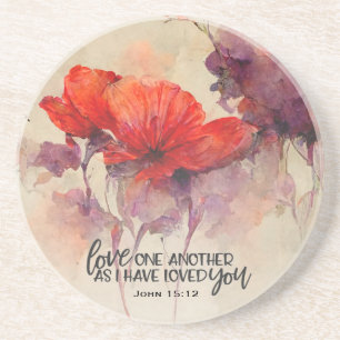 John 15:12 Liebe One Another Bible Verse Red Flora Getränkeuntersetzer