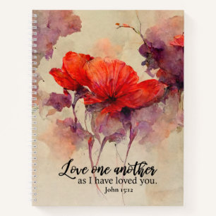 John 15:12 Liebe One Another Bible Verse Red Flora Notizblock