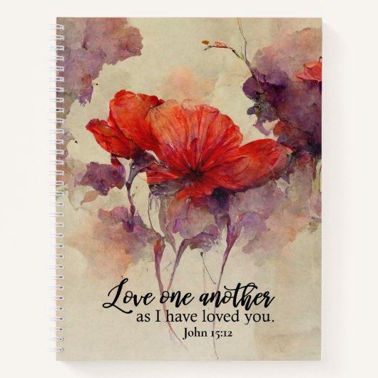 John 15:12 Liebe One Another Bible Verse Red Flora Notizblock (Vorderseite)