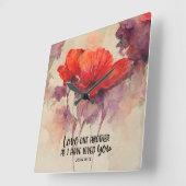 John 15:12 Liebe One Another Bible Verse Red Flora Quadratische Wanduhr (Winkel)