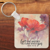 John 15:12 Liebe One Another Bible Verse Red Flora Schlüsselanhänger (Vorderseite)