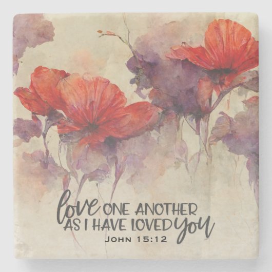 John 15:12 Liebe One Another Bible Verse Red Flora Steinuntersetzer (Vorderseite)
