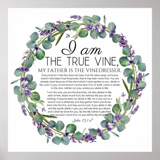 John 15:1-8 Eukalyptus Lavender Floral Scripture Poster (Vorne)