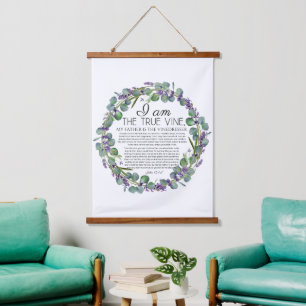 John 15:1-8 Eukalyptus Lavender Floral Scripture Wandteppich Mit Holzrahmen