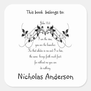 John 15:5 Bible Scripture Verse Buchzeichen Art Quadratischer Aufkleber