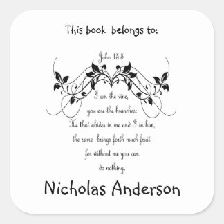 John 15:5 Bible Scripture Verse Buchzeichen Art Quadratischer Aufkleber