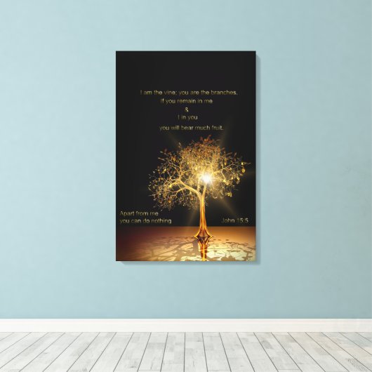 John 15:5 Ich bin der Wein. Goldener Baum. Leinwanddruck (Insitu (Holzboden))