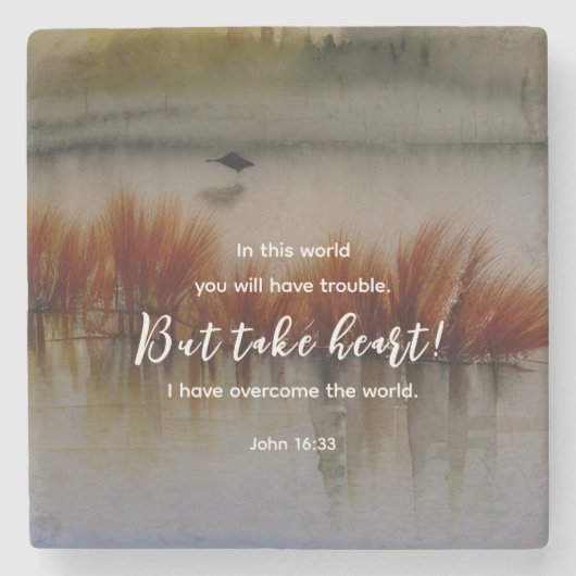 John 16:33 Ich habe Überwindung der Bibel Verse Ch Steinuntersetzer (Vorderseite)