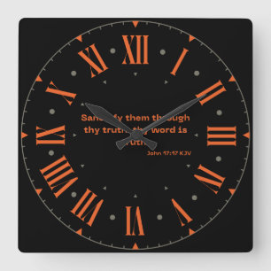 John 17:17 KJV Bible Verse Orange Roman Numeral Quadratische Wanduhr