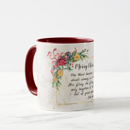 John 1:14 Das Wort wurde Fleisch, Weihnachten Tasse (Vorderseite Links)