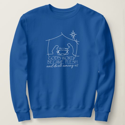 John 1:14 Weihnachts-Krippe Blau Sweatshirt (Design vorne)