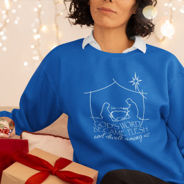 John 1:14 Weihnachts-Krippe Blau Sweatshirt