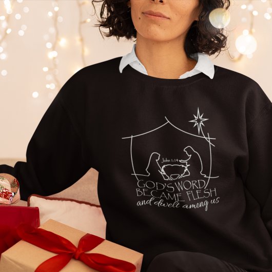 John 1:14 Weihnachtskriptur Schwarz Sweatshirt