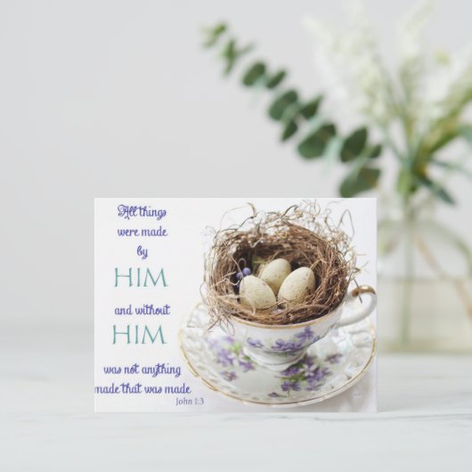 John 1:3 Scripting Bird Nest Postcard Postkarte (Stehend Vorderseite)