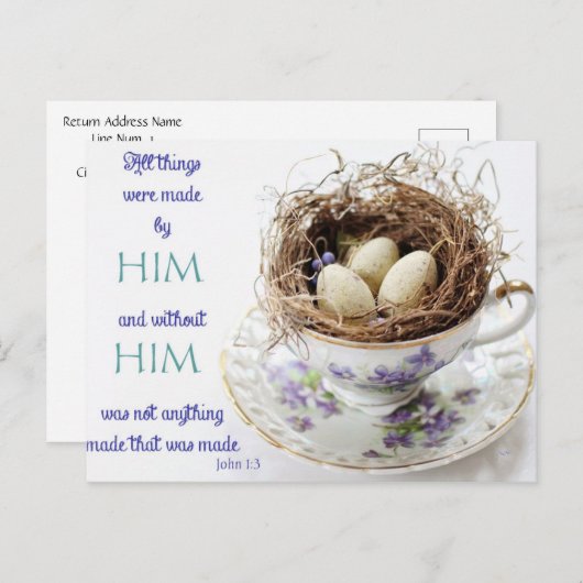 John 1:3 Scripting Bird Nest Postcard Postkarte (Vorne/Hinten)