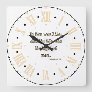 John 1:4 KJV Bible Verse Roman Numerus Quadratische Wanduhr