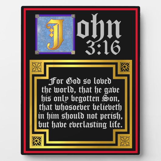 John 316 Blue Illuminated Letter Osterbiblische Fotoplatte (Vorderseite)