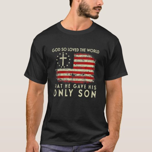 John 316 Christlich Cross Bible Christlich US Flag T-Shirt (Vorderseite)