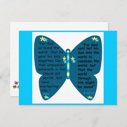 John 3: 16-17 blaue Schmetterlingskarte Postkarte (Vorne/Hinten)