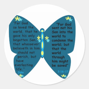 John-3:16 - 17 Schmetterlingsblauaufkleber Runder Aufkleber