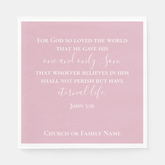 John 3:16 | Benutzerdefinierter Text Pink Christli Serviette (Vorderseite)