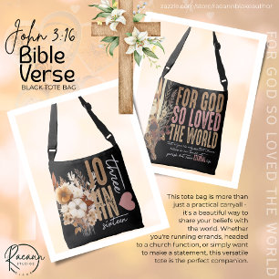 John 3:16 Bibelverse Black Tote Bag Tragetaschen Mit Langen Trägern