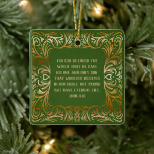 John 3:16 Bible Verse Green Custom Christmas Keramikornament