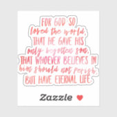 John 3:16 Bible Verse Vinyl Sticker (Blatt)