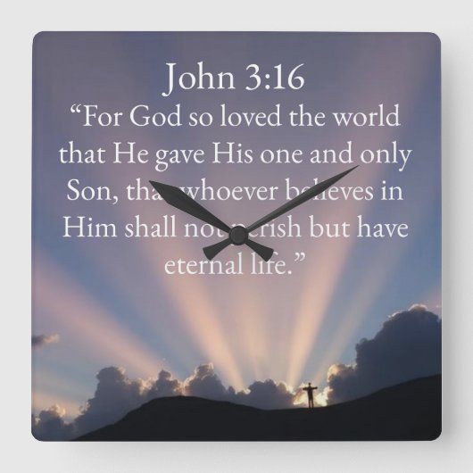 John 3:16 Bible Verse Wall Clock Quadratische Wanduhr (Vorderseite)