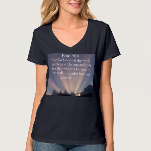 John 3:16 Bible Verse Women's V-Neck Tee Shirt (Vorderseite)