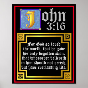 John 3:16 blauer beleuchteter Brief, biblisches Zi Poster