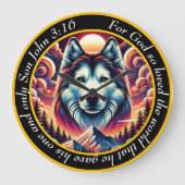 John 3:16 Christlich Faith Husky Dog Große Wanduhr (Vorderseite)