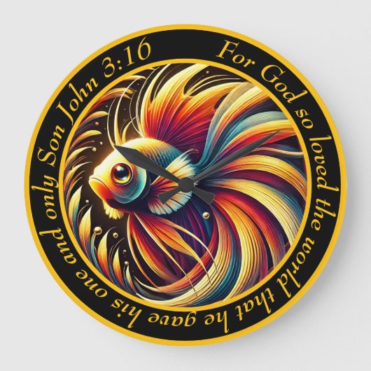 John 3:16 Christlich Marine Majesty Betta Fish Große Wanduhr (Vorderseite)