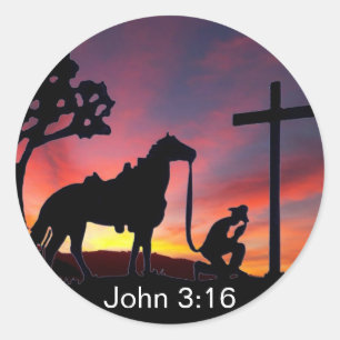 John 3:16 Cowboy am Christlichen Kreuzsticker Runder Aufkleber