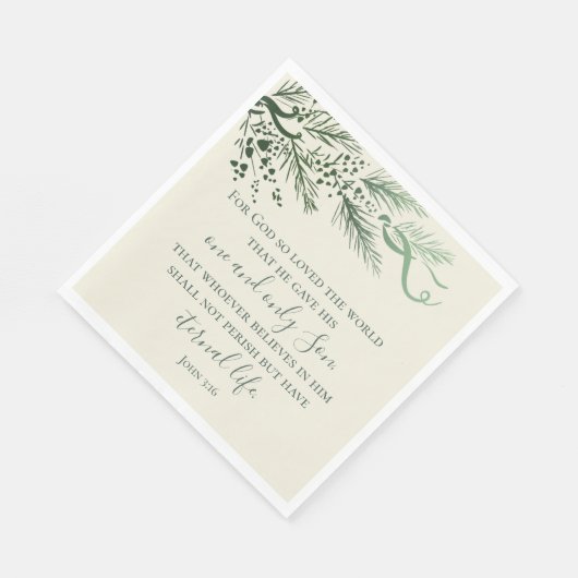 John 3:16 Custom Modern Sage Greenery Weihnachten Serviette (Ecke)