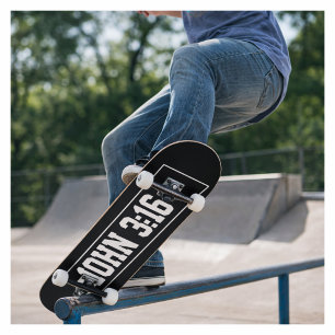 John 3:16 Einfache moderne Schwarz-Weiß-Christlich Skateboard