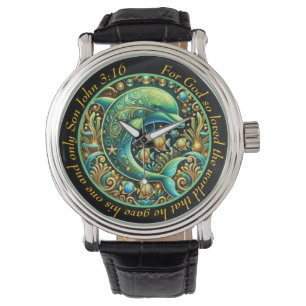 John 3:16 Elegante Delfin-Uhr Göttliche Gnade Armbanduhr