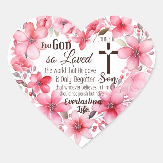 John 3:16 Floral Heart Bible Verse Herz-Aufkleber (Vorderseite)