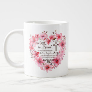 John 3:16 Floral Heart Bible Verse Jumbo-Tasse
