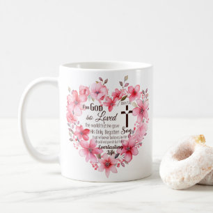 John 3:16 Floral Heart Bible Verse Kaffeetasse